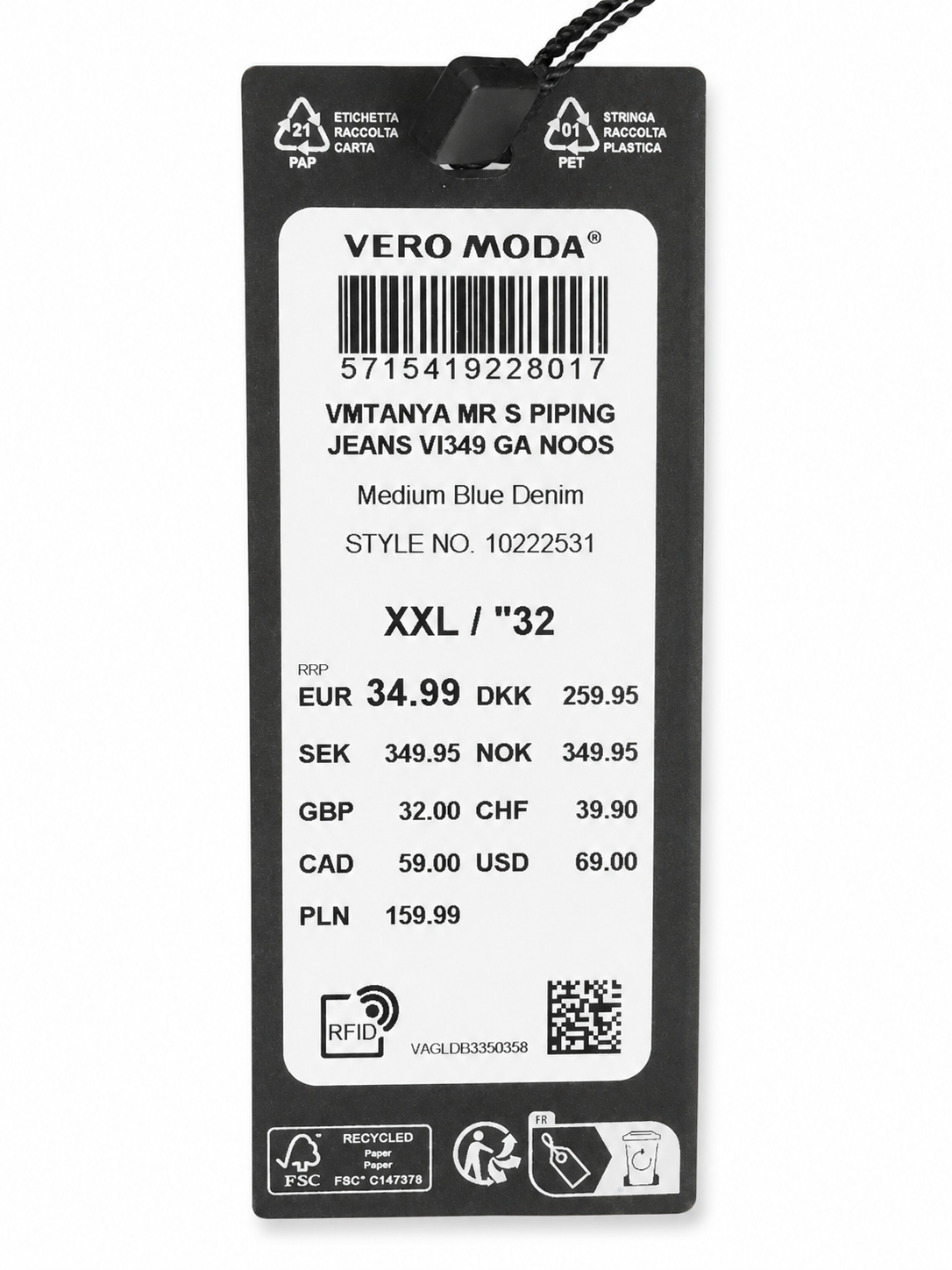 Blugi skinny damă VERO MODA Tanya, talie medie, Medium Blue Denim