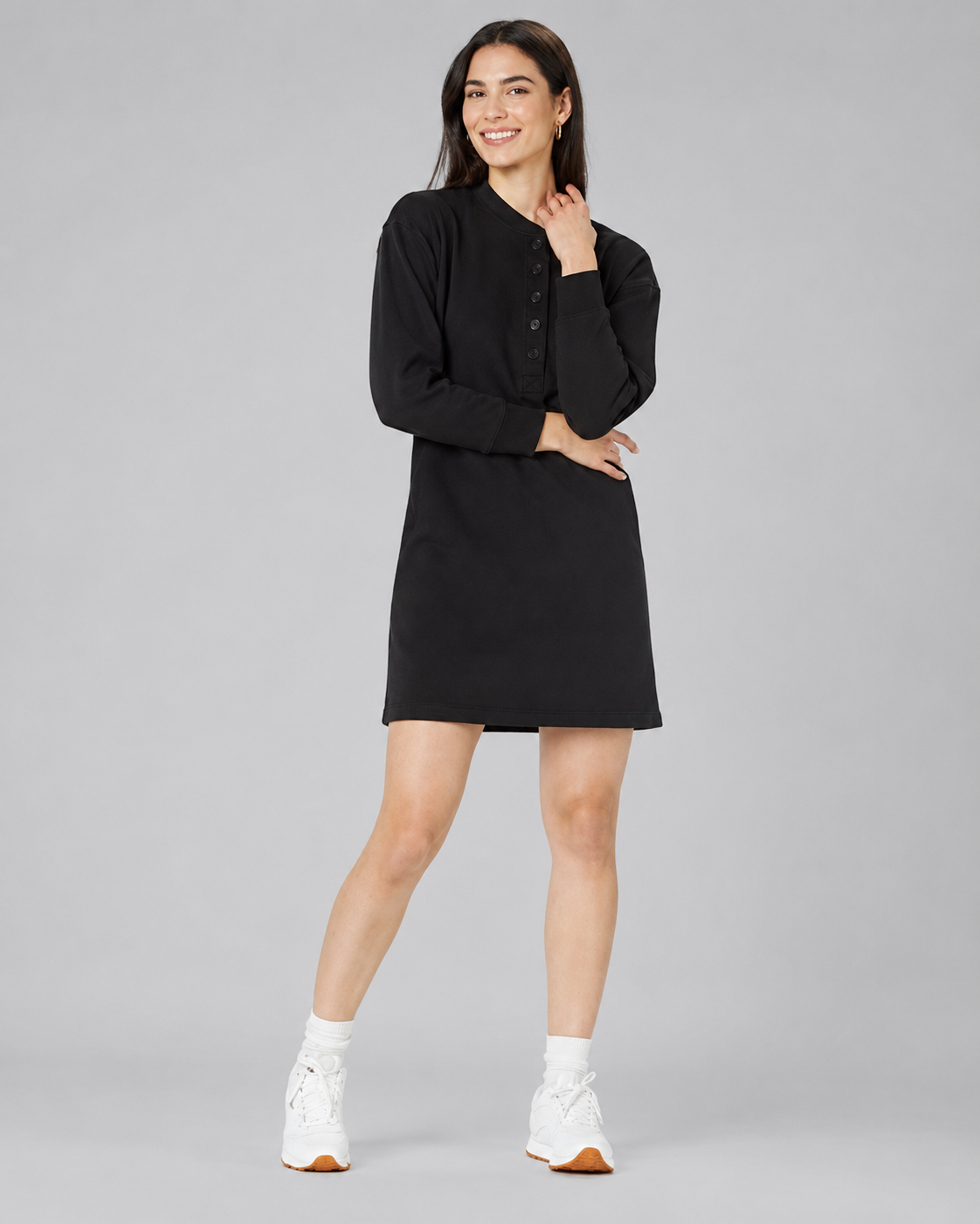 Rochie sweatshirt AMAZON ESSENTIALS femei Henley Fleece neagră