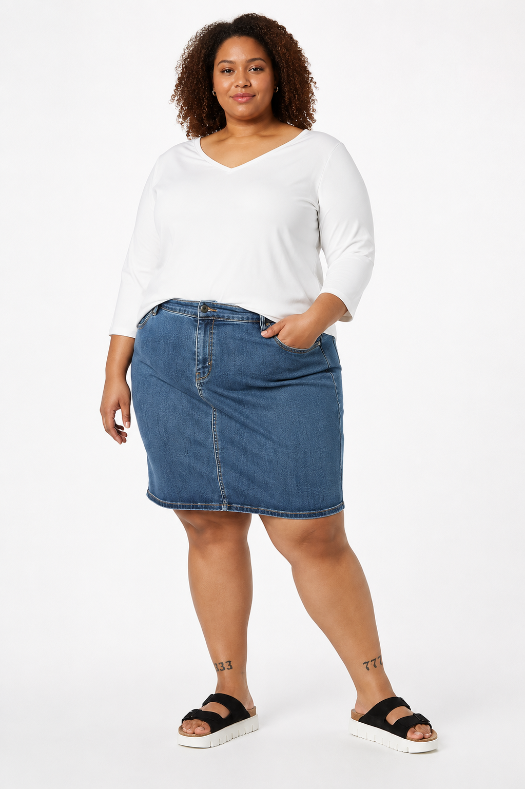 Amazon Essentials Fustă din Denim Plus Size Damă – Dark Blue