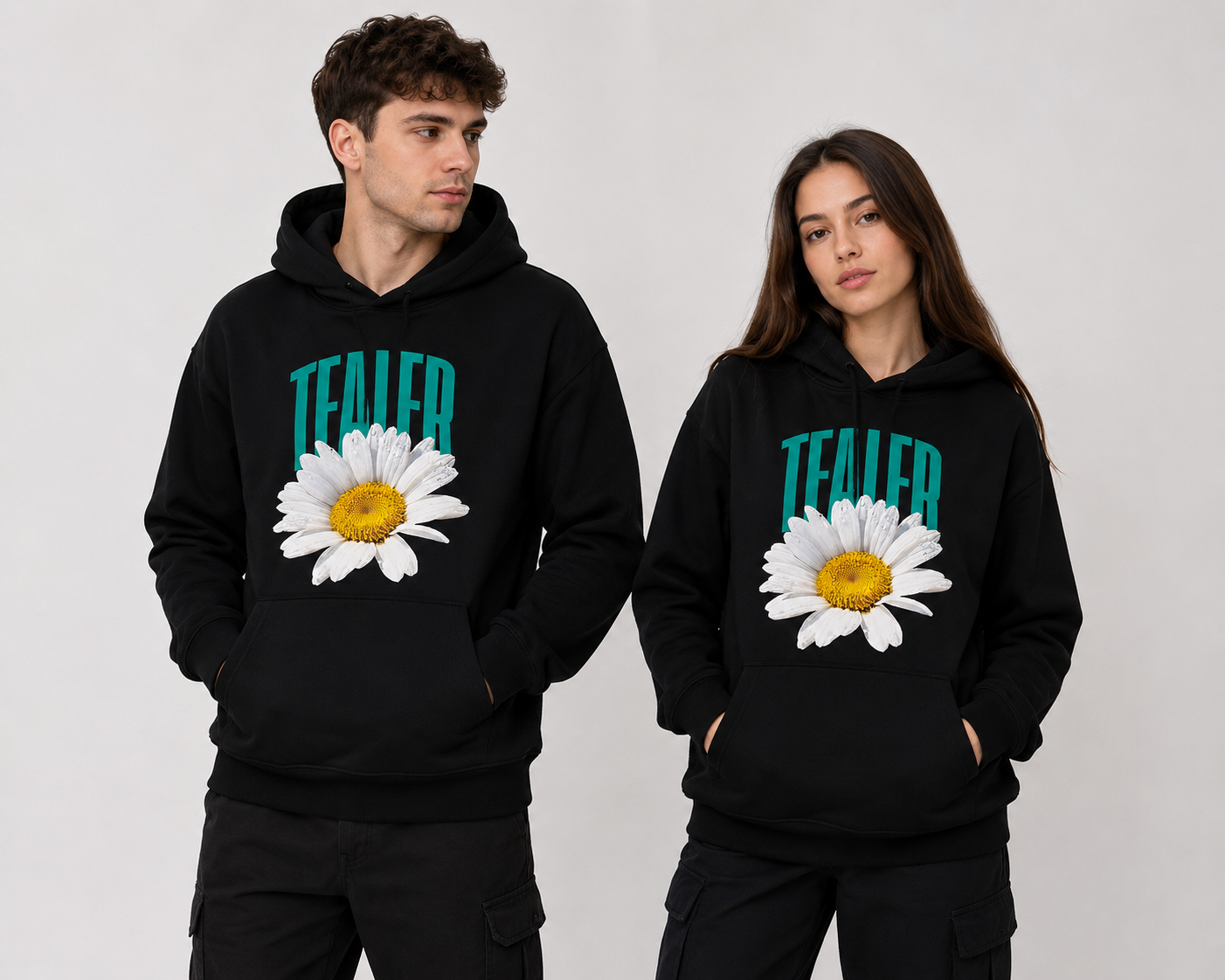 Hanorac cu Glugă Tealer Flower Logo Negru