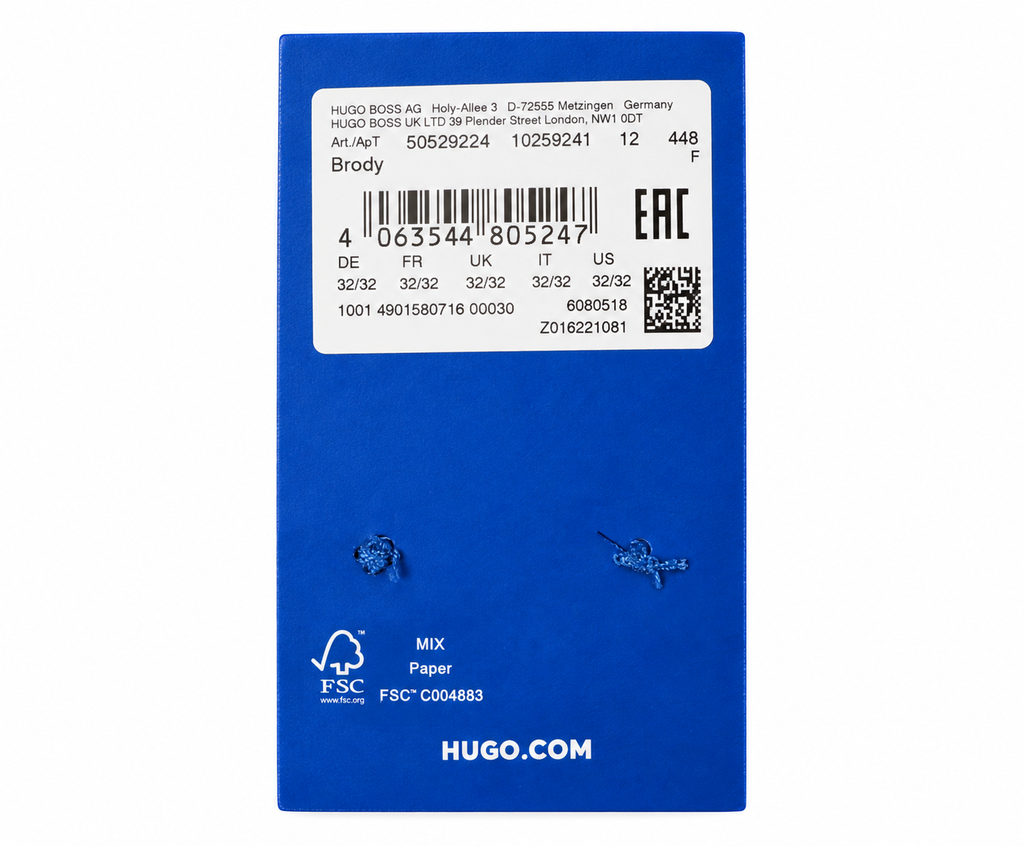 Etichetă HUGO Brody 50529224, mărimea W32/L32, EAN 4063544805247, fundal alb