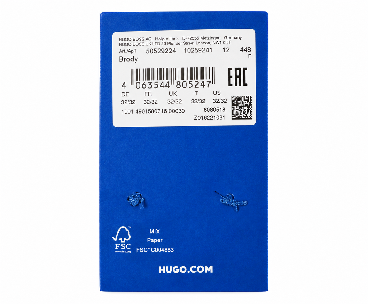 Etichetă HUGO Brody 50529224, mărimea W32/L32, EAN 4063544805247, fundal alb