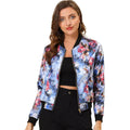 Jachetă bomber Allegra K damă florală albastră cu fermoar