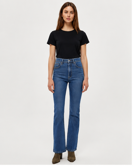 Peppercorn Linda High Waisted Denim Jeans Damă Mid Blue